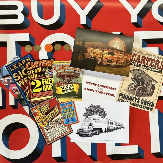 ❗️Available tomorrow: Carters Collectors bundle including rare Carters tokens (Harry Hill!) and rare publicity flyers. There’s even a Carters Christmas card included. 
Limited stock available! 
£10 a bundle. 
Free entry 10-4pm, Carters Yard, White Waltham, Maidenhead 
#carterssteamfair #vintagefunfair #harryhill